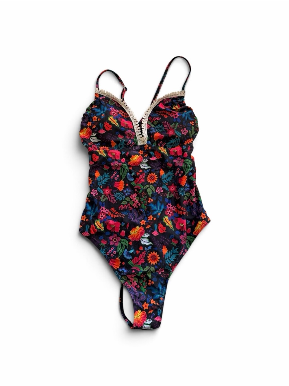 Jess Lea Floral Crochet Trim One Piece Swimsuit M